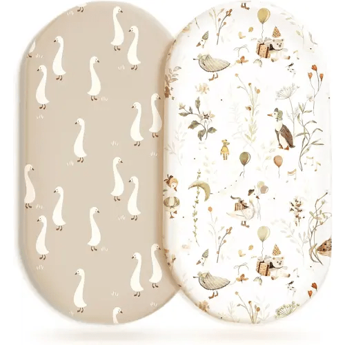 Stretchy Ultra Soft Fitted Bassinet Sheets 2 Pack, Universal Fitted for Baby Cradle Moses Basket Oval Rectangle Mattress Safe and Snug, Stylish Bassinet Sheet for Baby Boy and Girl