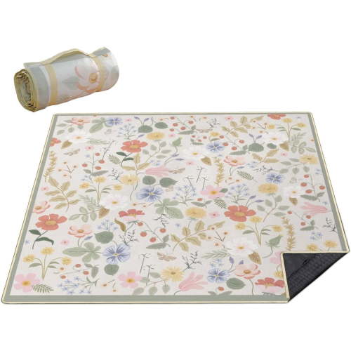 Picnic Blankets Waterproof Foldable Extra Large,80"x 80" Outdoor Beach Blanket Sandproof,3-Layer Lightweight Handy Mat Tote Picnic Camping Rugs for Outside Your Rv(Strawberry Floral)