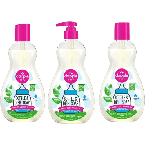 Dapple Baby, Bottle and Dish Soap Dish Liquid Plant Based Hypoallergenic 1 Pump Included, Packaging May Vary, Fragrance Free, 16.9 Fl Oz (Pack of 3)