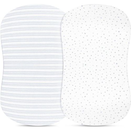 Ely's & Co. Baby Fitted Bassinet Sheet 100% Combed Jersey Cotton Dusty Blue Star 2 Pack