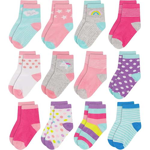 Rising Star Unisex Crew Kids Socks for Toddlers (12 Pack) - Unicorns & Rainbows