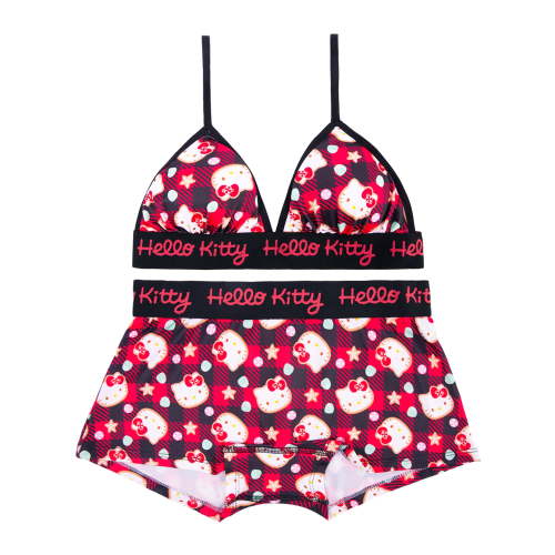 Hello Kitty Christmas Women's Comfort Stretch Triangle Bra and Boyshort Panties Set Sizes S to XL