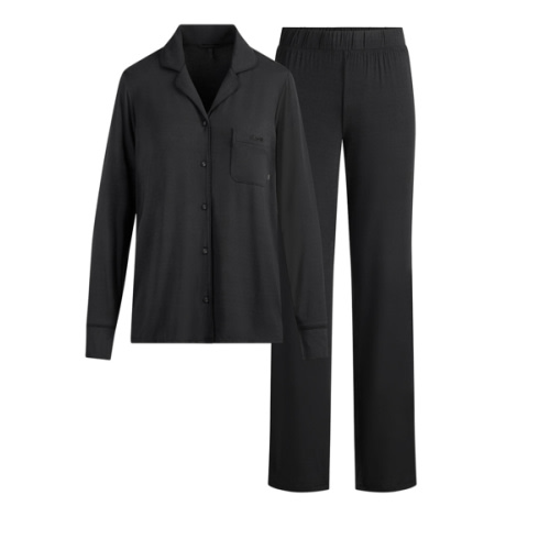 SKIMS SLEEP LONG SLEEVE BUTTON UP SET | ONYX