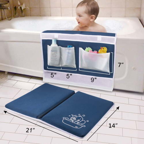 Bath Kneeler Pad with Toy Organizer - Elbow Rest Padding for Baby Bath, Garden Work, Exercise, Yoga-Royal Blue