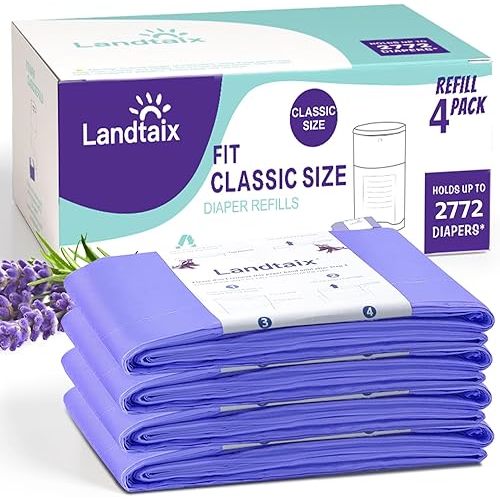 Refills Compatible with Dekor Classic Diaper Pail Refills | 4 Pack for 2772 Diapers(Extra 40% Lengths) Diaper Pail Bags with Extra 30% Thickness Powerful Odor Eliminate Lavender Scent for Baby/Adult