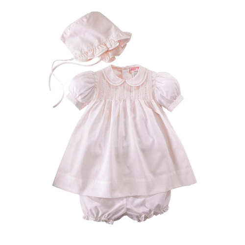 Pintuck & Featherstitch Dress Set & Bonnet – Olive Sprout Kids