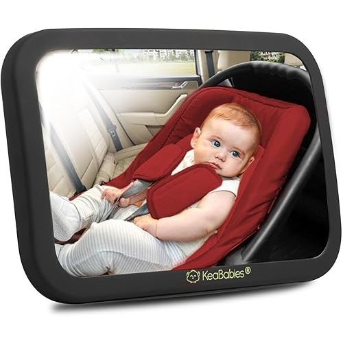 KeaBabies Baby Car Seat Mirror - Wide Shatterproof Backseat Infant Car Mirror for Baby Rear Facing, Crystal Clear View, Travel Accessories, Easy Install & Adjust for Removable Headrest (Matte Black)