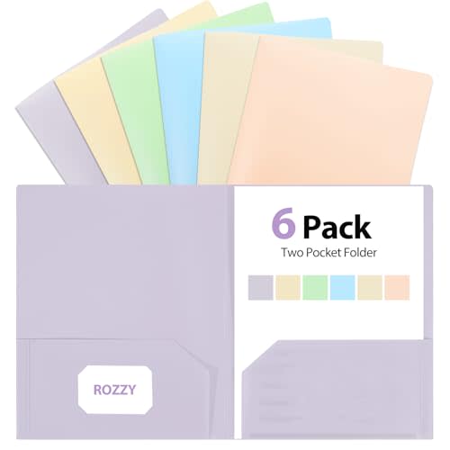 Plastic Folders with Pockets, 6 Pack Document Folders with Business Card Slot, 2 Pocket Folders Back to School Supplies for Kids, Office