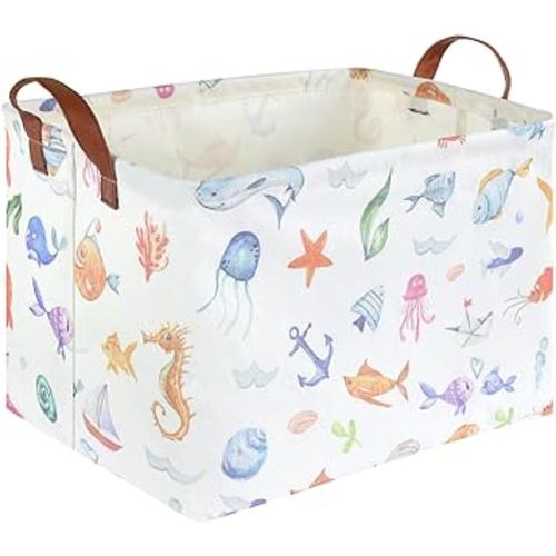 Rectangle Fish Basket,Ocean Animals Waterproof Kids foldable Laundry Basket,Nursery Hamper,Boys and Girls Hamper,kids Room decor, kids toy organizer,Gift basket(Ocean Animals)