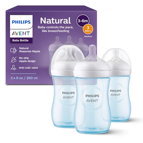 Philips AVENT Natural Baby Bottle with Natural Response Nipple, Blue, 9oz, 3pk, SCY903/23