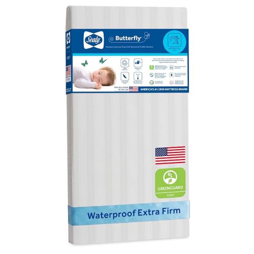 Sealy Baby Infant & Toddler Butterfly Crib Mattress - Premium Foam, Waterproof, Breathable and Washable Cover, GREENGUARD Gold Certified, Made in USA