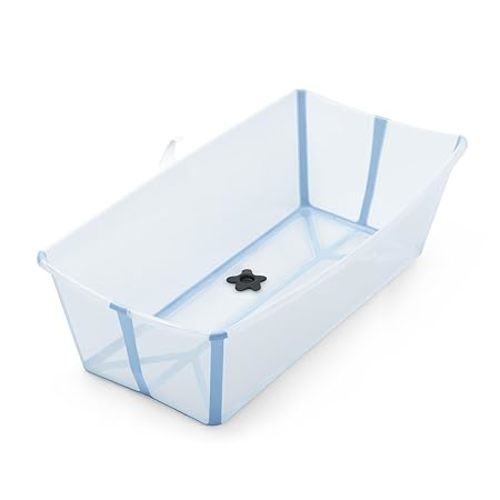 Stokke Flexi Bath X-Large Baby Bathtub, Ocean Blue - 31.5 x 15.7 x 9.4 in - Best for Infants & Toddlers - Lightweight, Foldable & Easy to Store - Convenient to Use at Home or Traveling