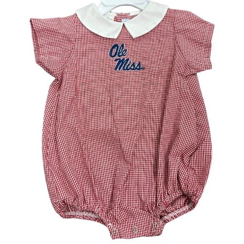 Vive La Fete LITTLE BOYS STACKED OLE MISS GINGHAM BUBBLE ONESIE | Rebel Rags