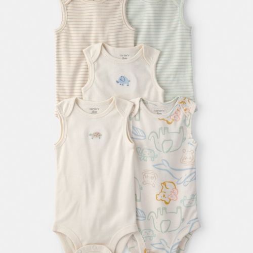 Baby 5-Pack Animals Sleeveless Multipack Bodysuits - Cream | Carter’s Oshkosh Canada