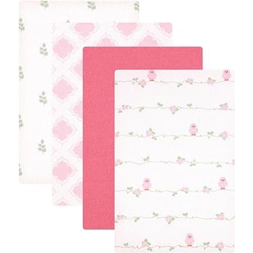 Luvable Friends Unisex Baby Cotton Flannel Receiving Blankets, Bird 4-Pack, One Size