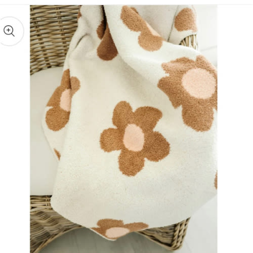 Caramel Daisy Knit Blanket | Soft & Cozy Baby Blanket - Throw 58" x 68" - Harp Angel Boutique