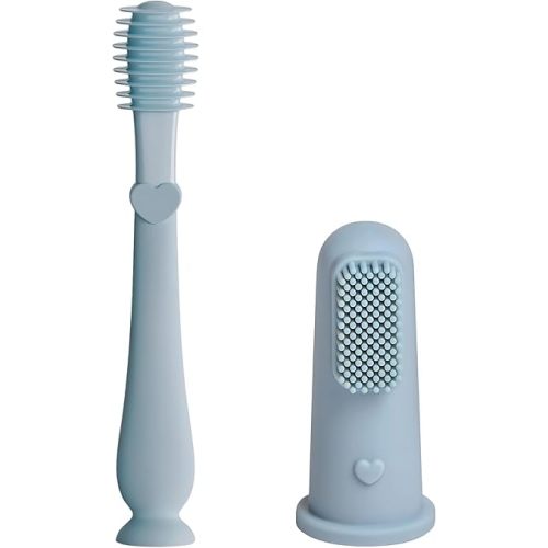 Baby Bliss Baby Toothbrush & Baby Tongue Cleaner Set, Canadian Mom Owned Brand, 100% Silicone Finger Toothbrush Baby Tongue Cleaner Newborn, BPA Free (Dusty Teal)