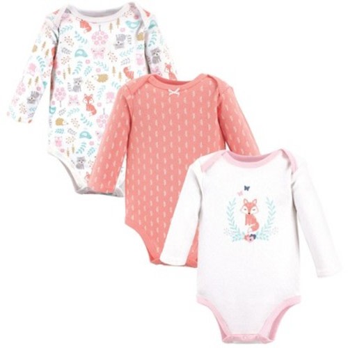 Hudson Baby Infant Girl Cotton Long-Sleeve Bodysuits, Woodland Fox, 6-9 Months