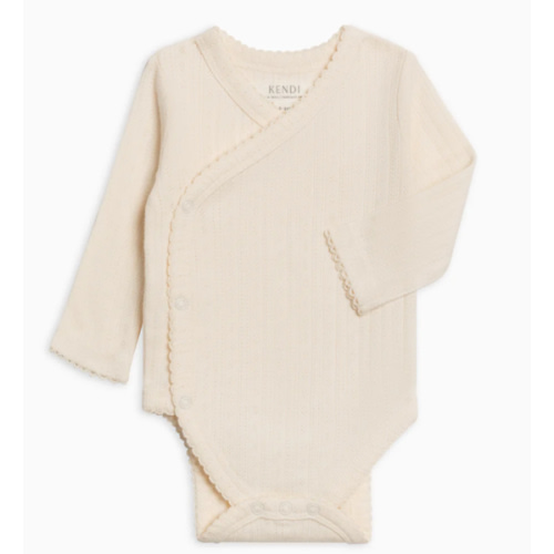 Hilda Brushed Back Pointelle Long Sleeve Kimono Bodysuit