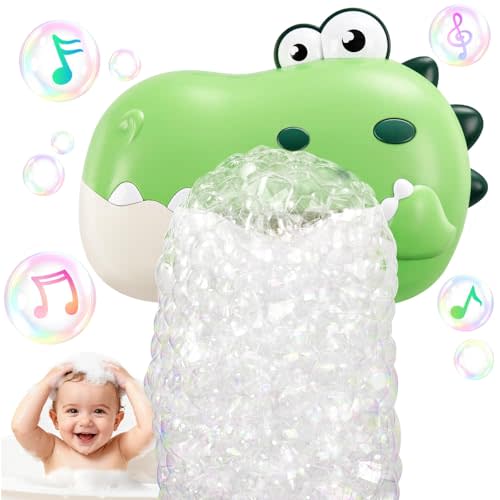 Baby Bath Toys, Rechargeable Dinosaur Bath Bubble Machine with Music, Bathtime Bathtub Toys for Toddlers Birthday Valentines Gifts, Bubble Maker Toys for Kids Ages 1-3 4-8 Baby Gifts(Green)