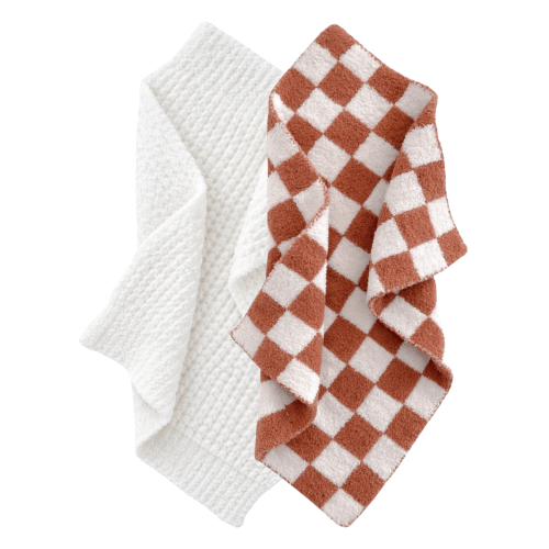 2-Pack Phufy® Bliss Mini Blanket, Nutmeg Checkerboard/White Waffle – SpearmintLOVE