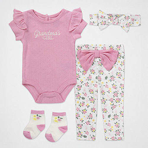 Baby Essentials Baby Girls 4-pc. Pant Set, Color: Coral - JCPenney