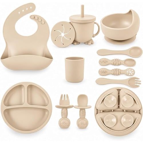 JOJO Baby 12-Piece Silicone Baby Feeding Set, Suction Plate & Bowl