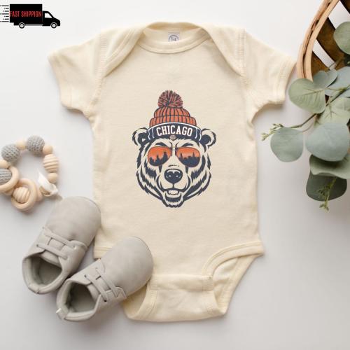 Cute Chicago Onesie®, Football Toddler Bear Shirt, Kid Game Day T-Shirt, Funny Chicago Tee, Infant Bear Bodysuit, Football Baby Bear Apparel