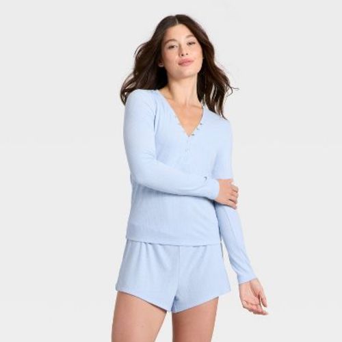 Women's Ribbed Long Sleeve Shirt and Shorts Pajama Set - Auden™