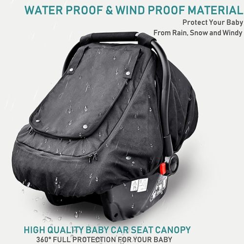 Waterproof Baby Car Seat Cover,YVMVDV Patented Cold Weather Carseat Cover for Babies,Infant Car Seat Cover Canopy for Boy Girls,Windproof Car Seat Canopy, Keeps Babies Warm and Cozy Black