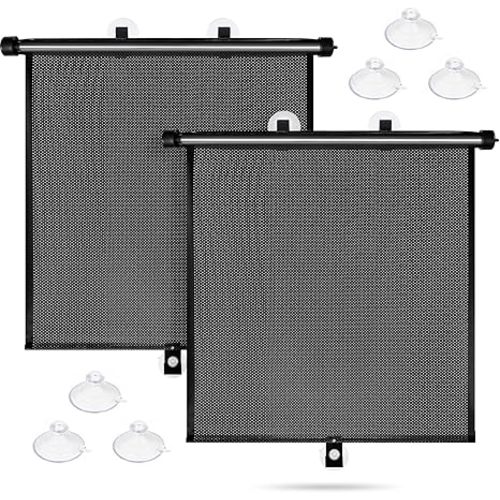 Sfee Car Window Shades for Baby-2 Pack Retractable Side Window Car Sun Shade Blocks UV Rays & Heat for Sun Protection Roller Sunshade Visor Window Shade for Kids,Passengers,Pets (20''x22'')
