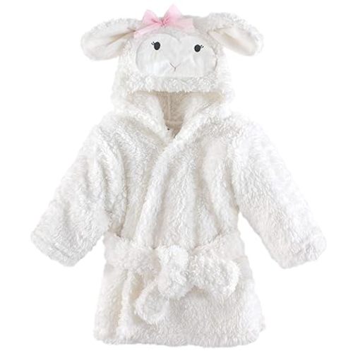 Hudson Baby Unisex Baby Plush Animal Face Bathrobe, Girl Lamb, 0-9 Months