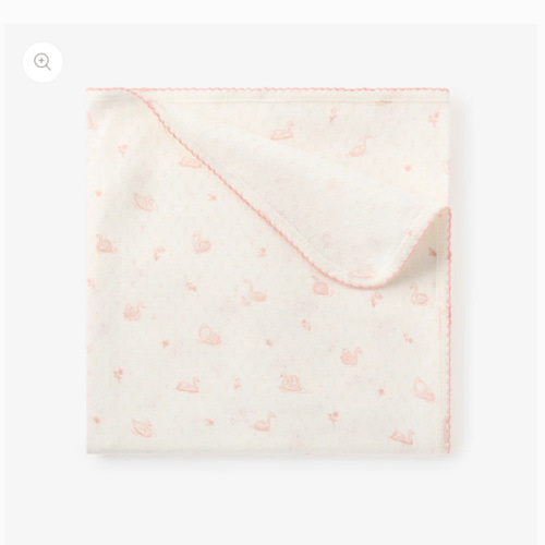 Pink Swan Print Organic Cotton Pointelle Baby Blanket – Elegant Baby