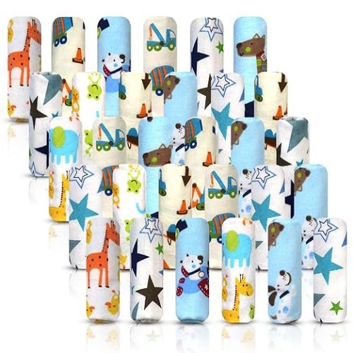 Omilion Baby Washcloth – 30 Pack of Flannel Newborn Washcloths – 100% Cotton - Fun, Colorful Designs – Reusable – Washable – 7x10 Inch Infant Washcloth Set
