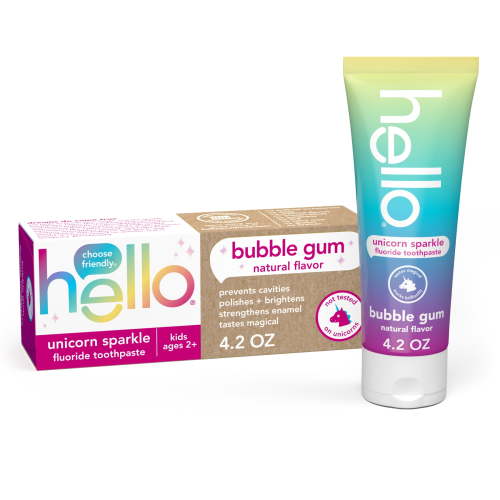 hello Unicorn Sparkle Kids Toothpaste with Fluoride, Bubble Gum Toothpaste, 4.2 Oz Tube