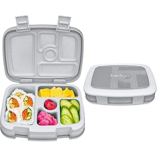 Bentgo Kids 5-Compartment Lunch Box - Glitter Design for School, Ideal for Ages 3-7, Leak-Proof, Drop-Proof, Dishwasher Safe, & Made with PFAS & BPA-Free Materials (Glitter Edition - Silver)