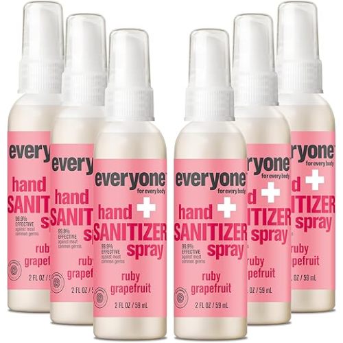 Everyone Hand Sanitizer Spray, 2 Ounce (Pack of 6), Ruby Grapefruit, Plant Derived Alcohol with Pure Essential Oils, 99% Effective Against Germs