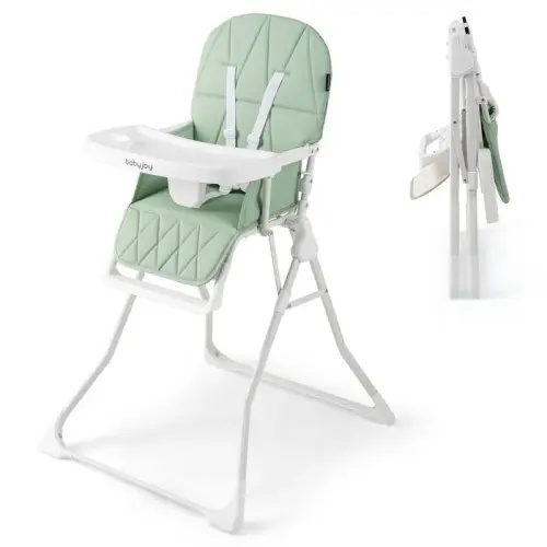 Baby Joy Adjustable Foldable PU Highchair with Removable Tray - Green | Baby Bunting AU