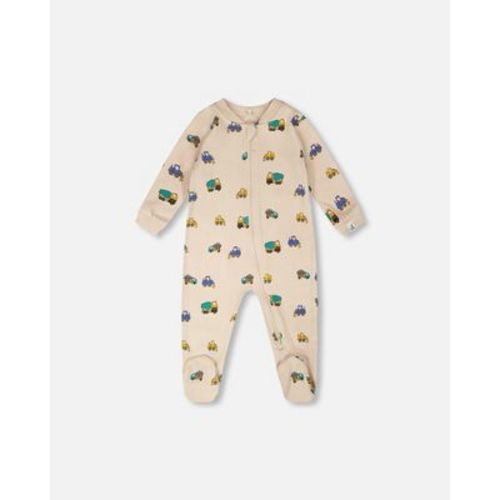 Deux par Deux Boy Organic Cotton Baby One-Piece Pyjama Beige Truck Print - 3 Months
