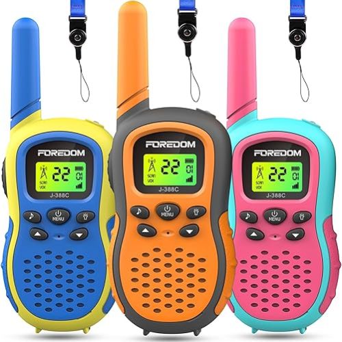 FOREDOM Walkie Talkies for Kids Walkie Talkies Long Range for Boy & Girl Age 3 to 12 Year Old Birthday Toys with Flashlight, Lanyards - 3 Pack