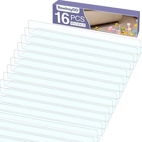 16 Pack Toy Blocker for Furniture, Clear Under Couch Blocker, Stop Things Going Under Sofa or Bed, 16" L x 1.6" H, Adjustable Gap Bumper for Furniture with Strong Tape