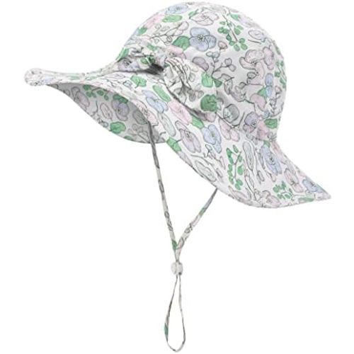 Baby Girl Sun Hat Infant Summer Beach Hats with UPF 50+ Toddler with Wide Brim Strap Outdoor Bucket Hat