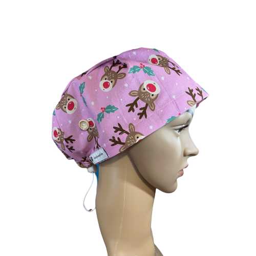 Christmas Reindeer on a Scrub Cap - scrub cap for women, Scrub hat, surgical cap, hospital hat, adjustable scrub cap, Toggle Tie