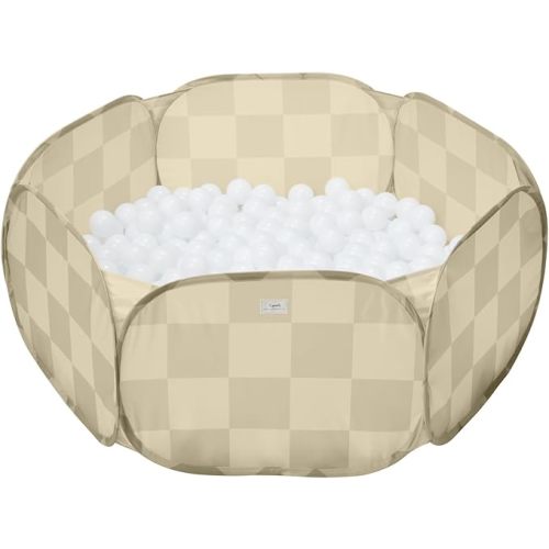 3 Sprouts Kids Ball Pit – Pop-Up Indoor Outdoor Ball Pits for Toddlers Playpen Playhouse – Large Foldable Ballpit - Active Play for Baby Babies Infants Girls Boys (Balls Not Included)- Checkered Beige