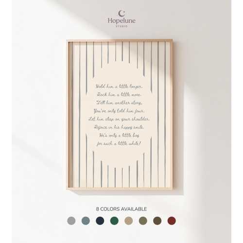 Hold Him a Little Longer Poem Print | CUSTOM PHYSICAL PRINT | Vintage Nursery Wall Art for Boys Room