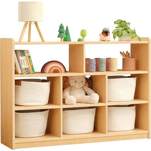 OOOK Montessori Toy Shelf and Storage, 31.5" H, 3-Tier Toy Storage Organizer with 8 Cubby, Montessori Shelves for Playroom, Nursery, Daycare, Preschool, Classroom Furniture
