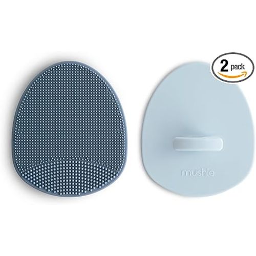 mushie Baby Bath Cradle Cap Brush | Soft Silicone Bristles for Dry Skin, Eczema, & Cradle Cap Treatment | 2-Pack (Tradewinds/Periwinkle)