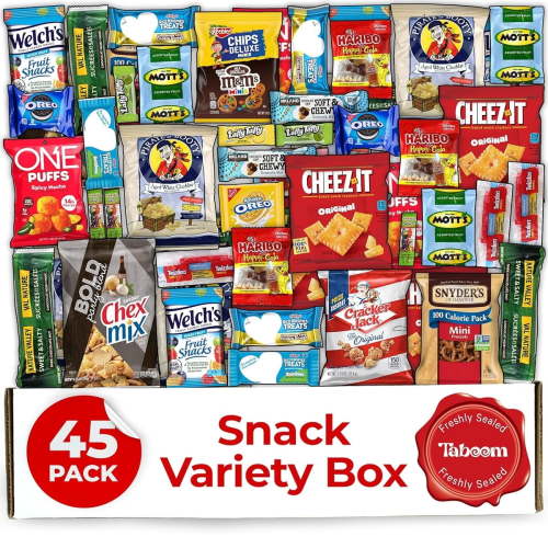 Snack Gift Box 45 count – Snack Box for Adults and Kids – Individually Wrapped Gift Snacks for Office, Birthday, College