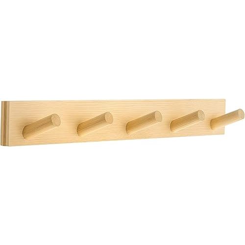 Perchero de pared para colgar abrigos de madera con 5 ganchos, resistente, natural, 1 unidad