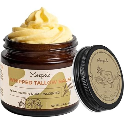 Beef Tallow for Skin - Grass-Fed Tallow Balm with Organic Squalane & Oat Extract | Whipped Face & Body Moisturizer for Extremely Dry Skin, Non-Greasy, Additive-Free, Unscented (1.5oz)